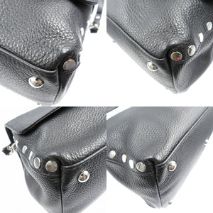 美品 ザネラート ポスティーナS レザー シルバー金具 NERO ブラック 2WAY ショルダーバッグ ハンドバッグ 0012【中古】ZANELLATO