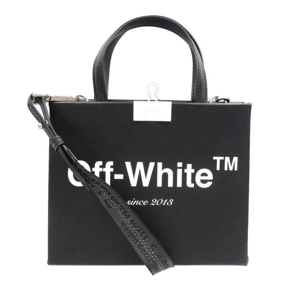 新品同様 オフホワイト レザー シルバー金具 ブラック 2WAY ハンドバッグ ショルダーバッグ 0014【中古】OFF-WHITE
