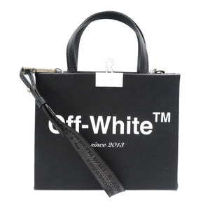 新品同様 オフホワイト レザー シルバー金具 ブラック 2WAY ハンドバッグ ショルダーバッグ 0014【中古】OFF-WHITE
