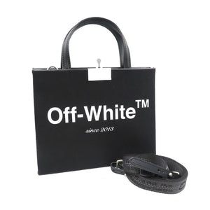 新品同様 オフホワイト レザー シルバー金具 ブラック 2WAY ハンドバッグ ショルダーバッグ 0014【中古】OFF-WHITE