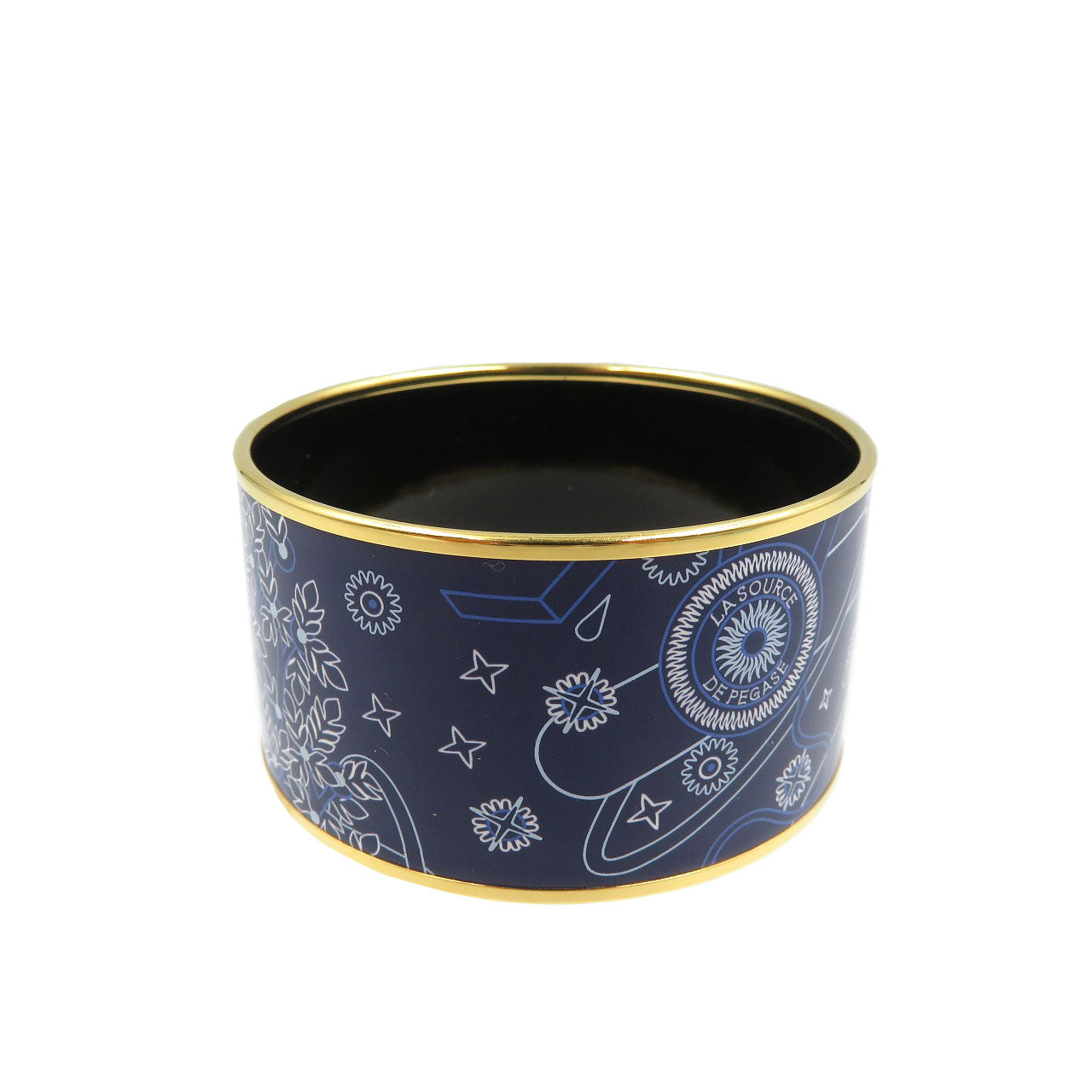 美品 エルメス エマイユ ペガサスの源泉 メタル ネイビー ホワイト バングル 0020【中古】HERMES