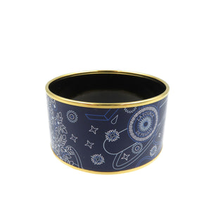 美品 エルメス エマイユ ペガサスの源泉 メタル ネイビー ホワイト バングル 0020【中古】HERMES