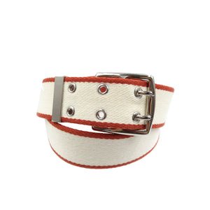 未使用 エルメス ウール ポリアミド シルバー金具 ホワイト 白 オレンジ ベルト 0027【中古】HERMES