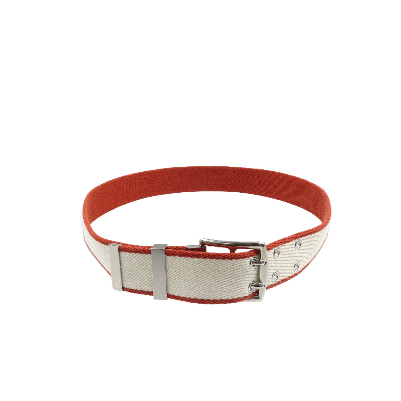 未使用 エルメス ウール ポリアミド シルバー金具 ホワイト 白 オレンジ ベルト 0027【中古】HERMES