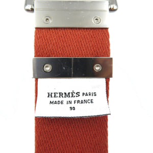 未使用 エルメス ウール ポリアミド シルバー金具 ホワイト 白 オレンジ ベルト 0027【中古】HERMES