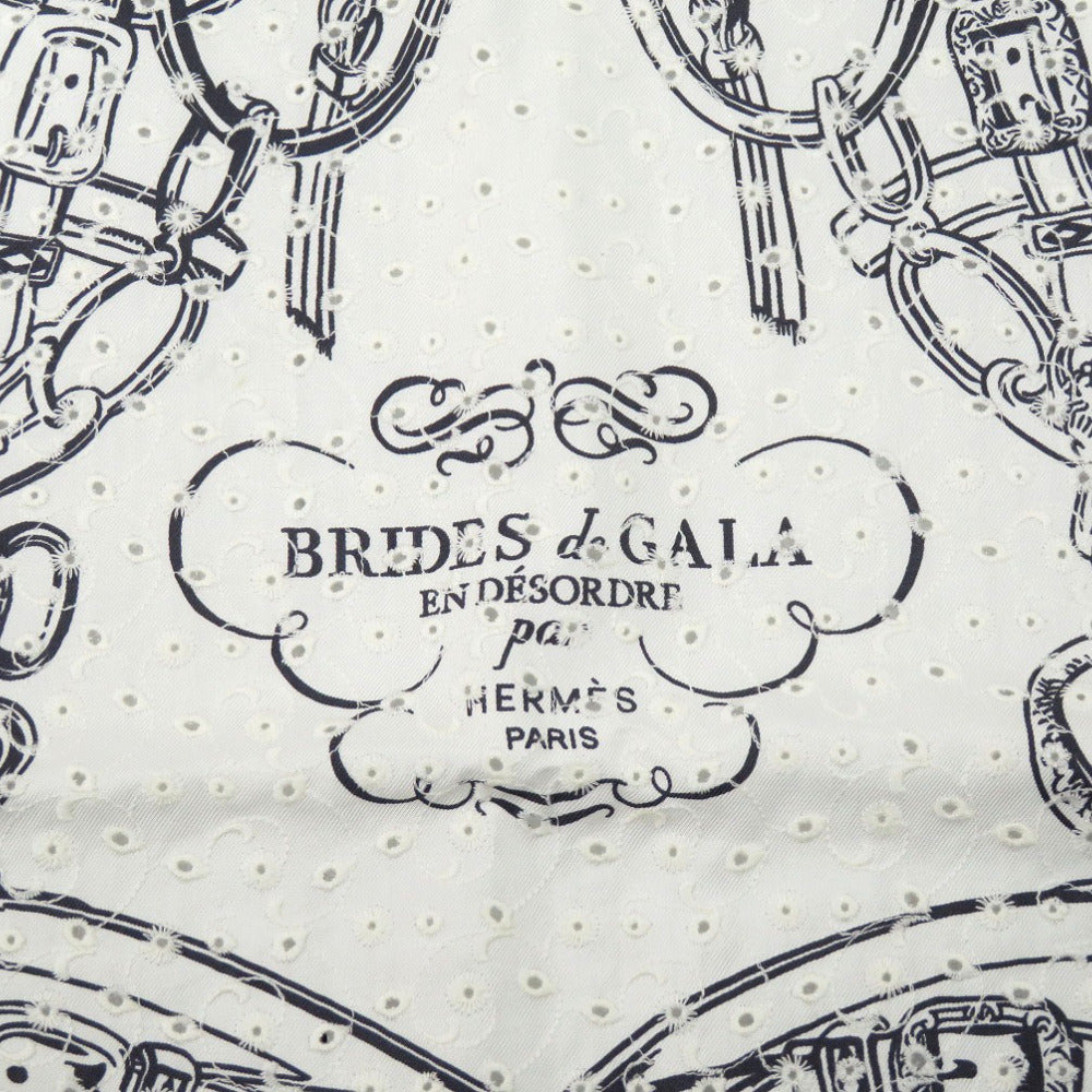 新品同様 エルメス カレ70 ブリッド・ドゥ・ガラ スカーフ シルク ホワイト ブラック 白 黒 スカーフ 0032【中古】HERMES