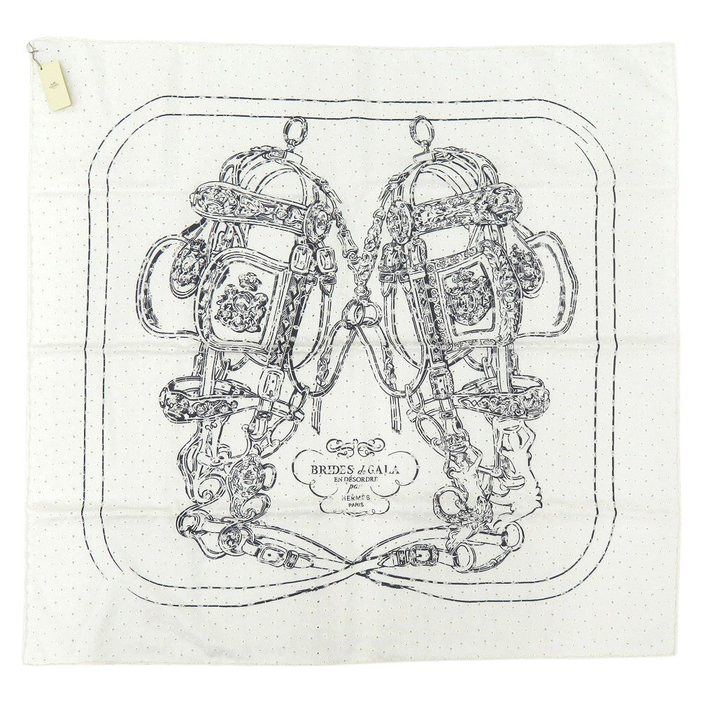 新品同様 エルメス カレ70 ブリッド・ドゥ・ガラ スカーフ シルク ホワイト ブラック 白 黒 スカーフ 0032【中古】HERMES