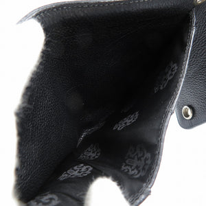 美品 クロムハーツ ウェーブ ミニウォレット クロスボールボタン レザー シルバー925 ブラック 三つ折り財布 0043【中古】CHROME HEARTS