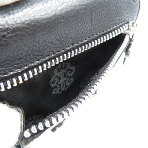 美品 クロムハーツ ウェーブ ミニウォレット クロスボールボタン レザー シルバー925 ブラック 三つ折り財布 0043【中古】CHROME HEARTS