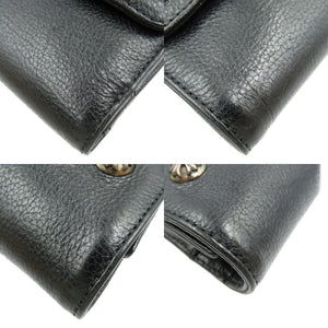 美品 クロムハーツ ウェーブ ミニウォレット クロスボールボタン レザー シルバー925 ブラック 三つ折り財布 0043【中古】CHROME HEARTS