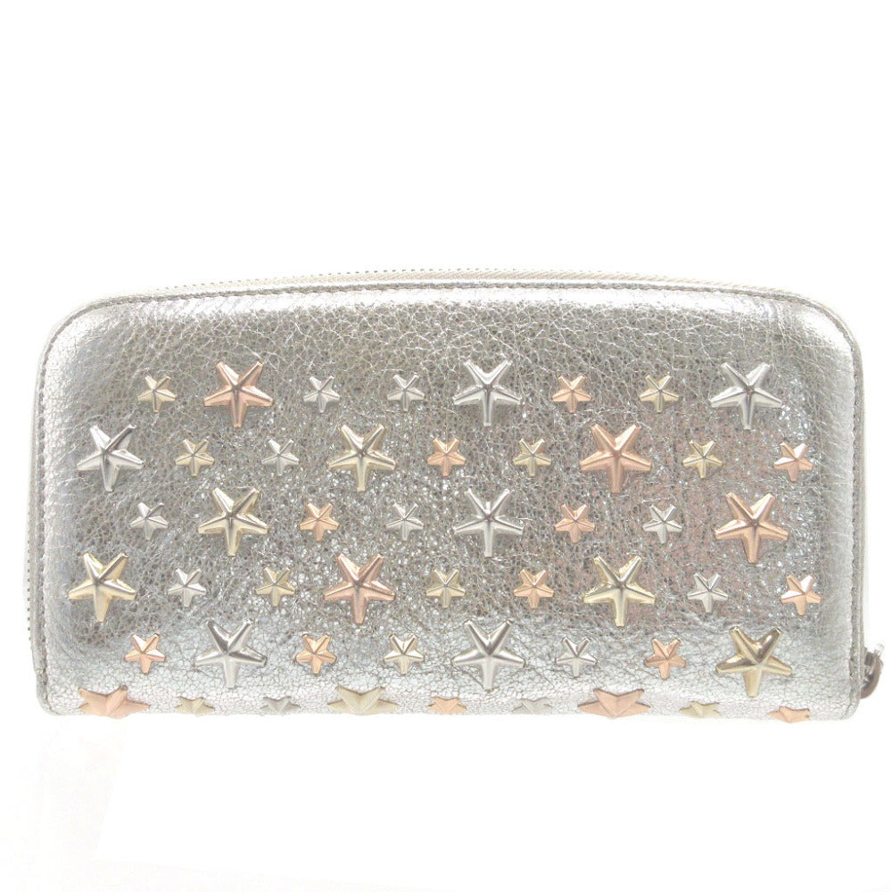 新品同様 ジミーチュウ スタースタッズ パテントレザー シルバー ラウンドファスナー長財布 財布 0049【中古】JIMMY CHOO