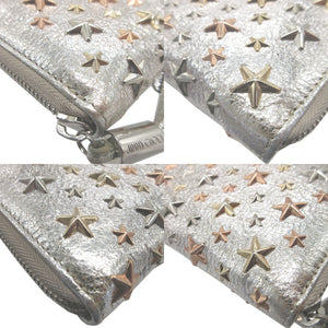 新品同様 ジミーチュウ スタースタッズ パテントレザー シルバー ラウンドファスナー長財布 財布 0049【中古】JIMMY CHOO