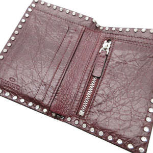 美品 ヴァレンティノ ロックスタッズ レザー ボルドー チェーンウォレット 2つ折り財布 財布 0050【中古】VALENTINO