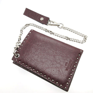 美品 ヴァレンティノ ロックスタッズ レザー ボルドー チェーンウォレット 2つ折り財布 財布 0050【中古】VALENTINO
