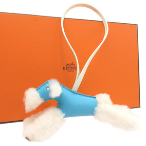 新品同様 エルメス バディ B刻印(2023年製) アニューミロ ムートン ブルーアズティック ヴェールフィズ キーホルダー バッグチャーム 0051【中古】HERMES