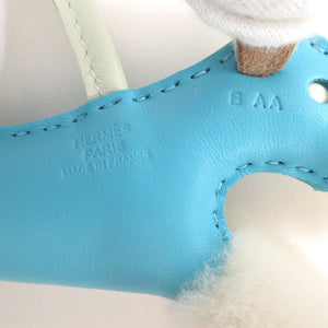 新品同様 エルメス バディ B刻印(2023年製) アニューミロ ムートン ブルーアズティック ヴェールフィズ キーホルダー バッグチャーム 0051【中古】HERMES