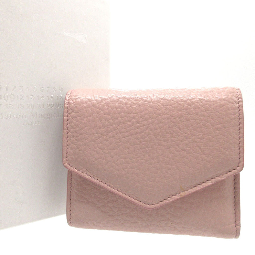 美品 メゾンマルジェラ コンパクトウォレット S56UI0136 レザー ピンク 3つ折り財布 財布 0054【中古】Maison Margiera