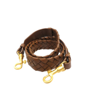 美品 ボッテガヴェネタ イントレチャート レザー ゴールド金具 ブラウン ショルダーストラップ 0056【中古】BOTTEGA VENETA