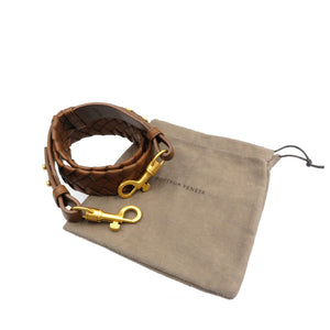 美品 ボッテガヴェネタ イントレチャート レザー ゴールド金具 ブラウン ショルダーストラップ 0056【中古】BOTTEGA VENETA