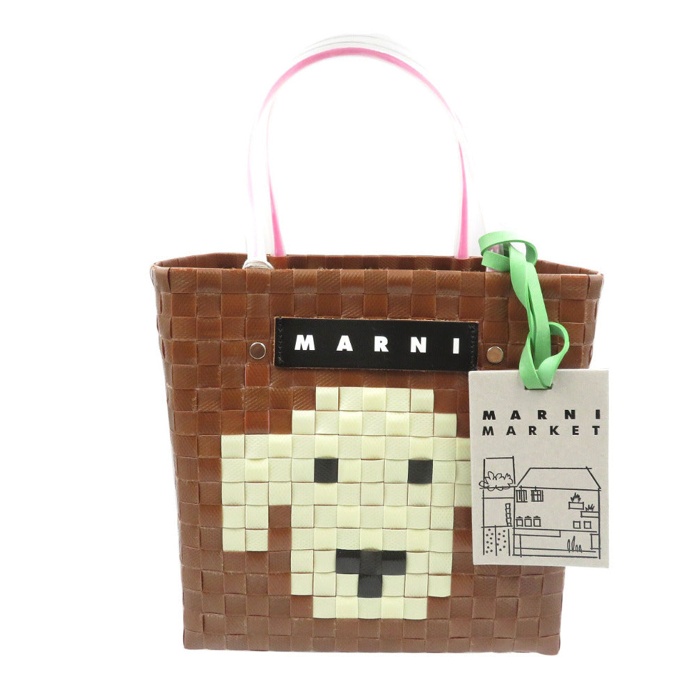 未使用 マルニ アニマルバスケット クリームドッグ 犬柄 SHMH0063JDRF081 ポリプロピレン レザー ブラウン ホワイト ピンク ピクニックバッグ ハンドバッグ 0082【中古】MARNI