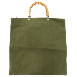 美品 ジルサンダー リネン キャンバス バンブー グリーン 2WAY ハンドバッグ 緑 0084 【中古】 JIL SANDER