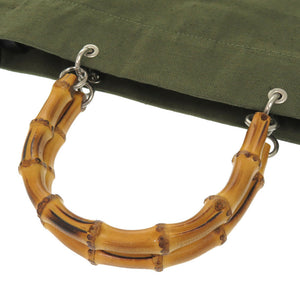 美品 ジルサンダー リネン キャンバス バンブー グリーン 2WAY ハンドバッグ 緑 0084 【中古】 JIL SANDER