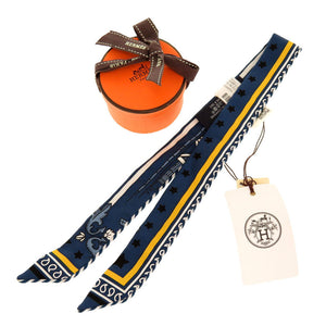 未使用 エルメス ツイリードール キャンディ パリステーション シルク ブルーアルドワーズ ノワール ジョーヌ スカーフ 青 0091 【中古】 HERMES