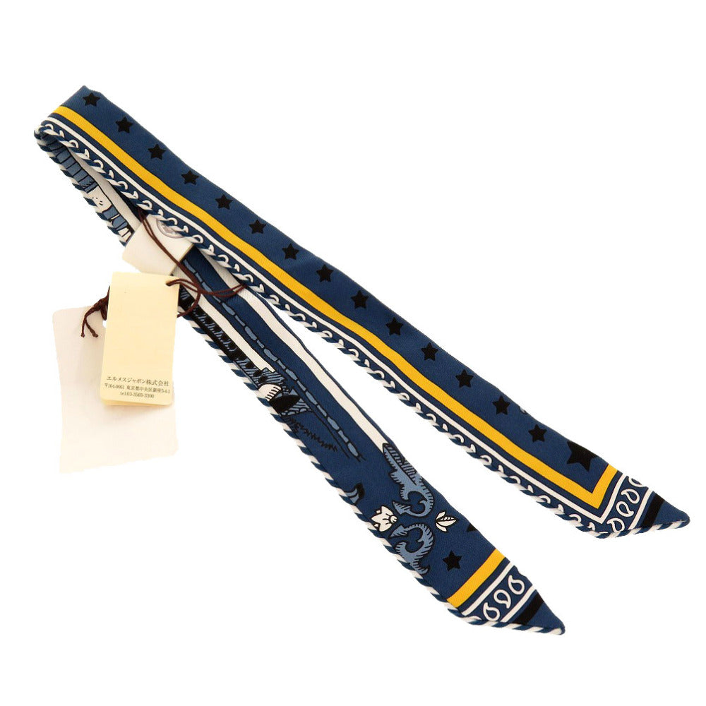 未使用 エルメス ツイリードール キャンディ パリステーション シルク ブルーアルドワーズ ノワール ジョーヌ スカーフ 青 0091 【中古】 HERMES