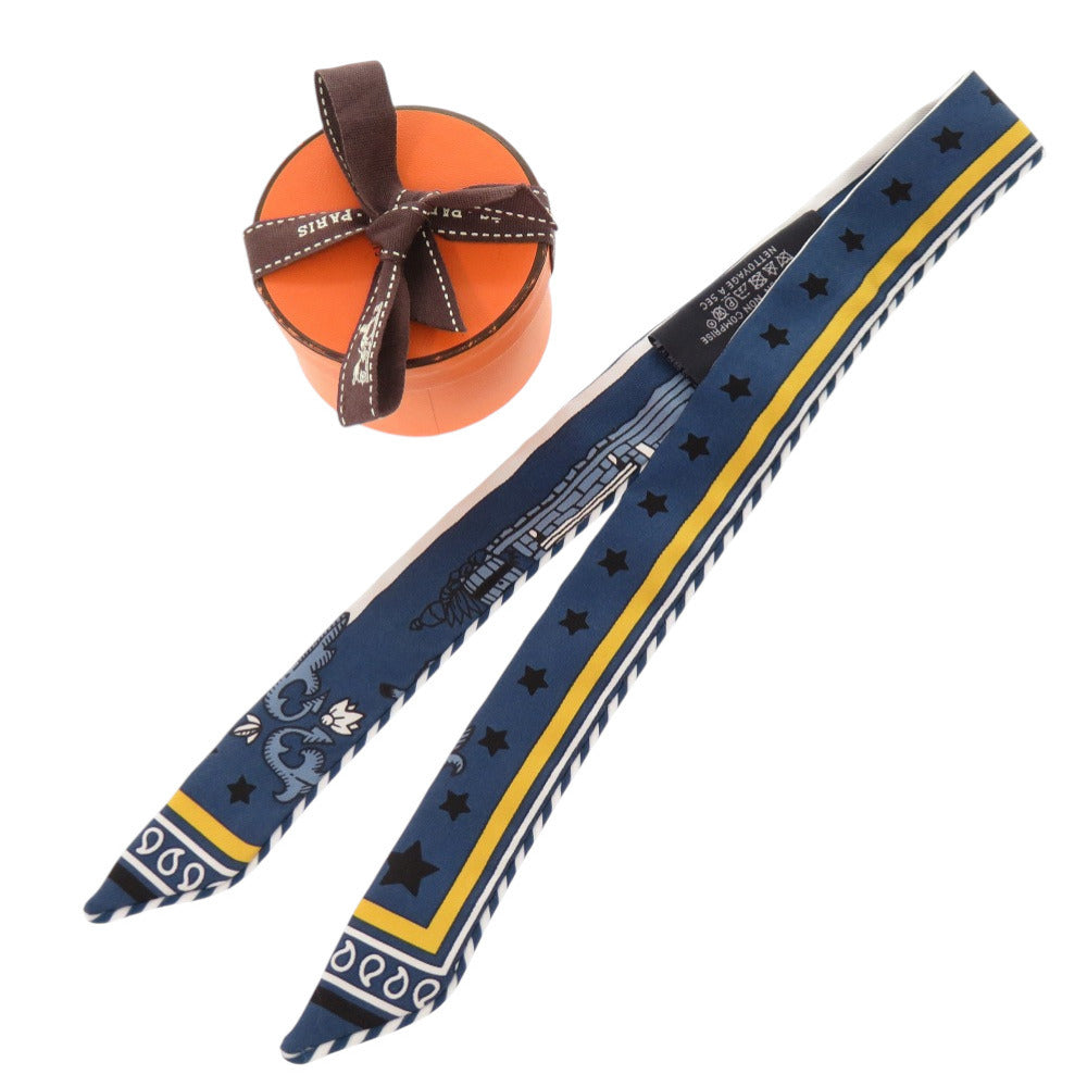 新品同様 エルメス ツイリードール キャンディ パリステーション シルク ブルーアルドワーズ ノワール スカーフ 青 0092 【中古】 HERMES