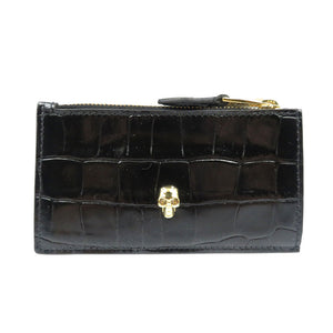 未使用 アレキサンダーマックイーン スカル ジップ カードホルダー 6320371JMFG1050 フラグメントケース カーフ ゴールド金具 ブラック カードケース 0103【中古】Alexander McQueen