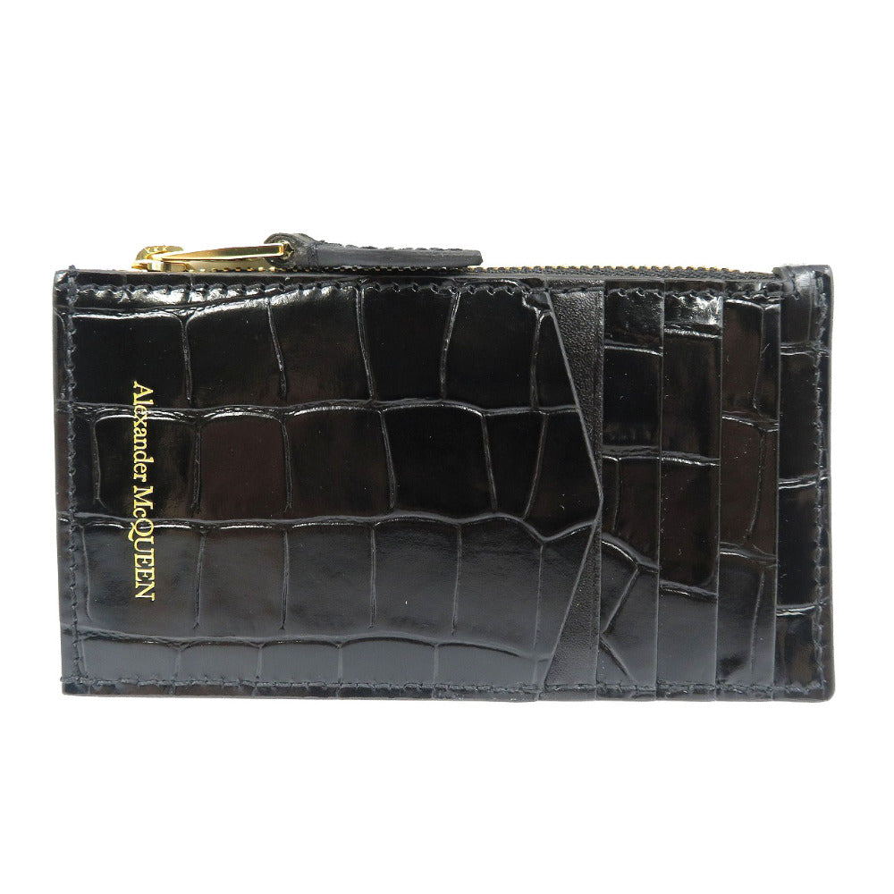 未使用 アレキサンダーマックイーン スカル ジップ カードホルダー 6320371JMFG1050 フラグメントケース カーフ ゴールド金具 ブラック カードケース 0103【中古】Alexander McQueen