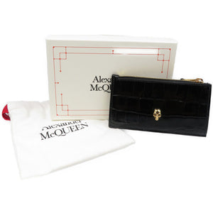 未使用 アレキサンダーマックイーン スカル ジップ カードホルダー 6320371JMFG1050 フラグメントケース カーフ ゴールド金具 ブラック カードケース 0103【中古】Alexander McQueen
