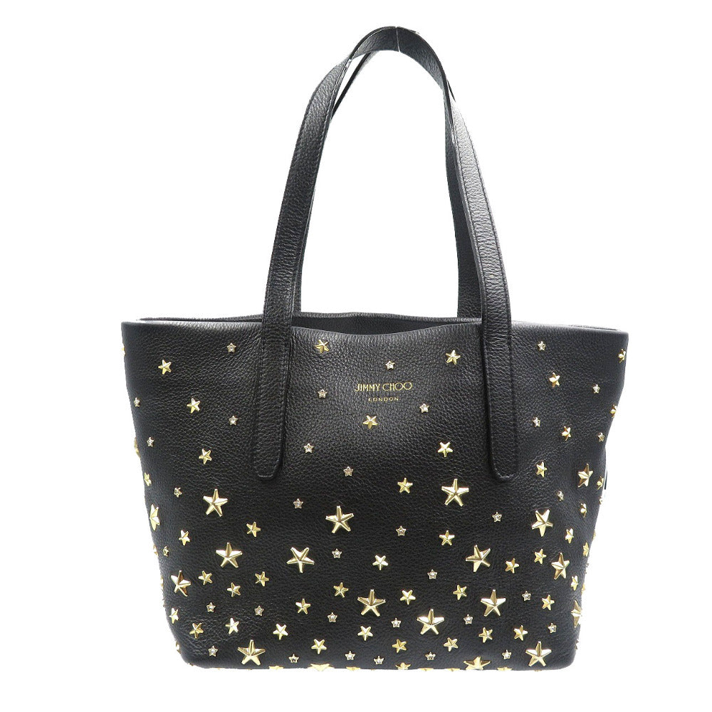 美品 ジミーチュウ スタッズ レザー ゴールド金具 ブラック ハンドバッグ トートバッグ 0111【中古】JIMMY CHOO