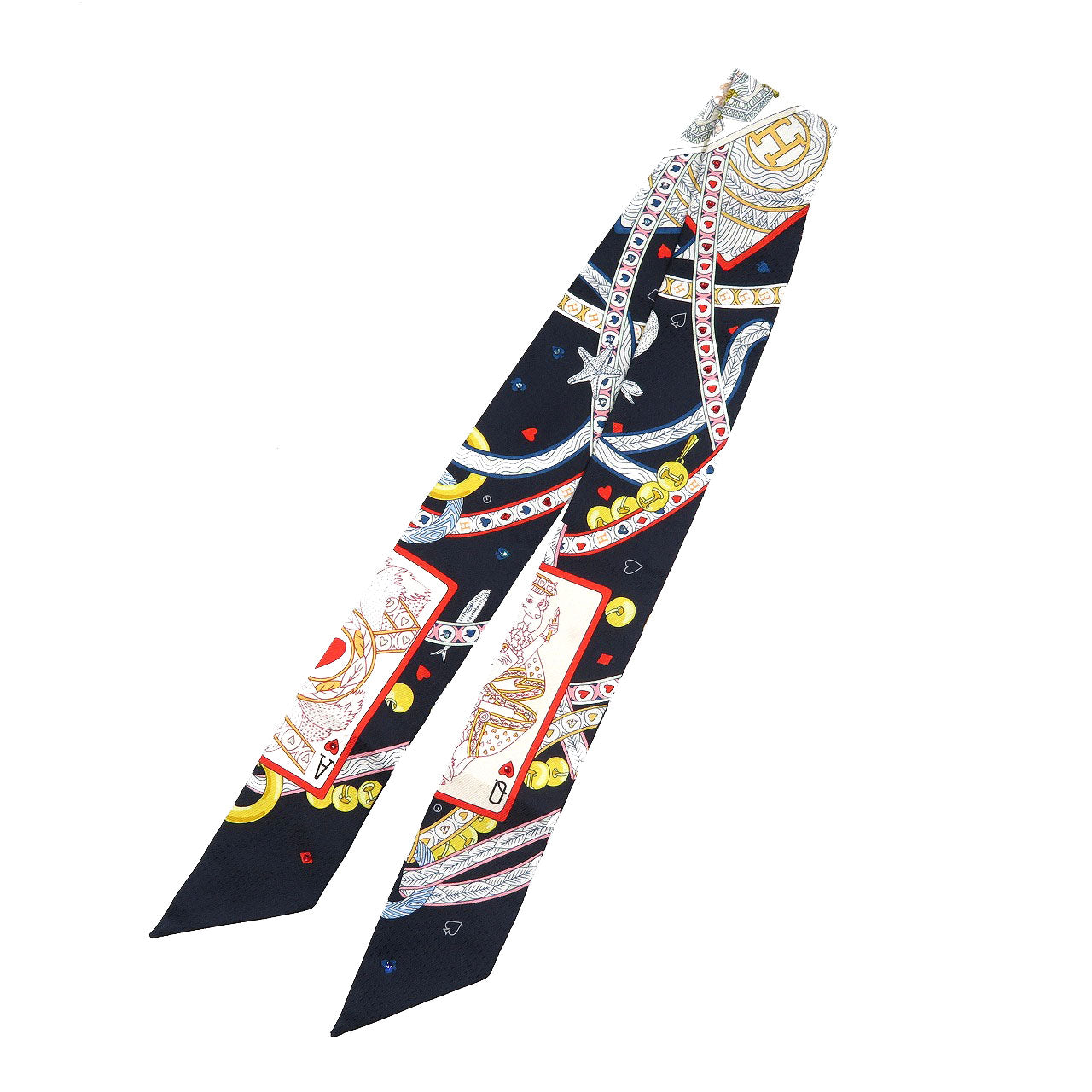 美品 エルメス ツイリー ビジュー Dame de Coeur ハートのクイーン シルク ノワール ルージュ スカーフ 0112【中古】HERMES