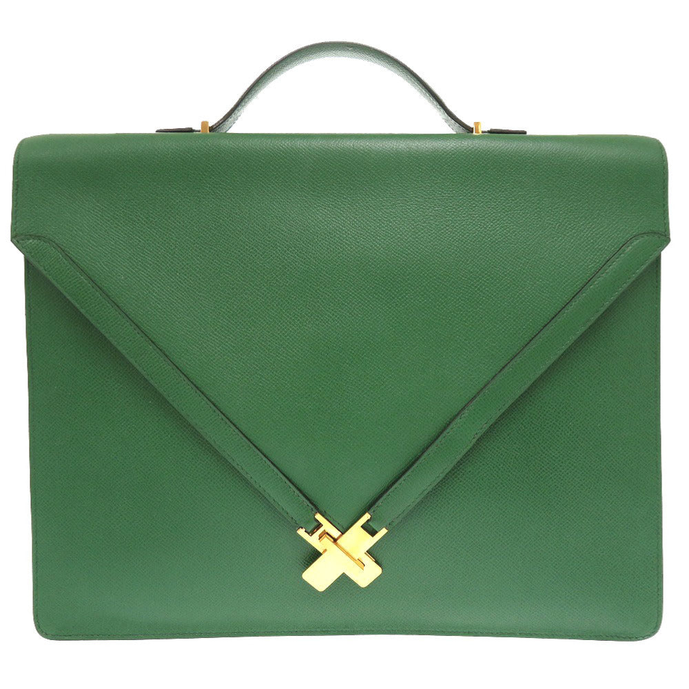 美品 エルメス ケリークロス クシュベル ヴェール ゴールド金具 〇X刻印 ブリーフケース バッグ 緑 0118 【中古】 HERMES メンズ