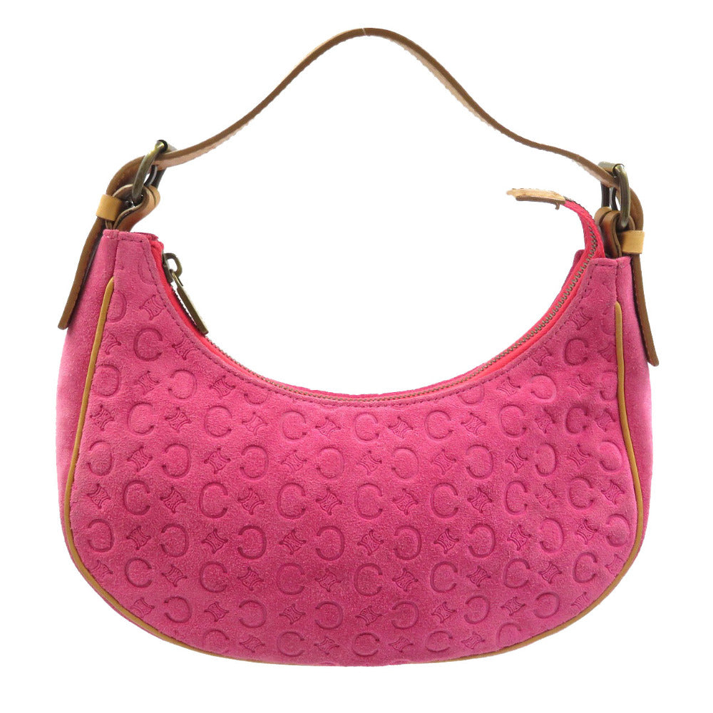 美品 セリーヌ ヴィンテージ ハーフムーン Cマカダム柄 スウェード ゴールド金具 ピンク ブラウン ハンドバッグ 0122【中古】CELINE