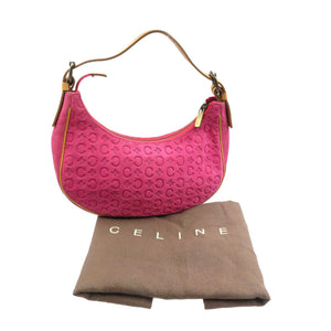 美品 セリーヌ ヴィンテージ ハーフムーン Cマカダム柄 スウェード ゴールド金具 ピンク ブラウン ハンドバッグ 0122【中古】CELINE