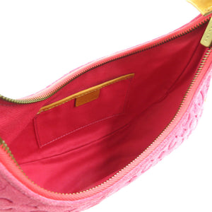 美品 セリーヌ ヴィンテージ ハーフムーン Cマカダム柄 スウェード ゴールド金具 ピンク ブラウン ハンドバッグ 0122【中古】CELINE