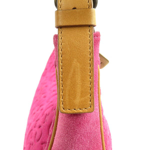 美品 セリーヌ ヴィンテージ ハーフムーン Cマカダム柄 スウェード ゴールド金具 ピンク ブラウン ハンドバッグ 0122【中古】CELINE