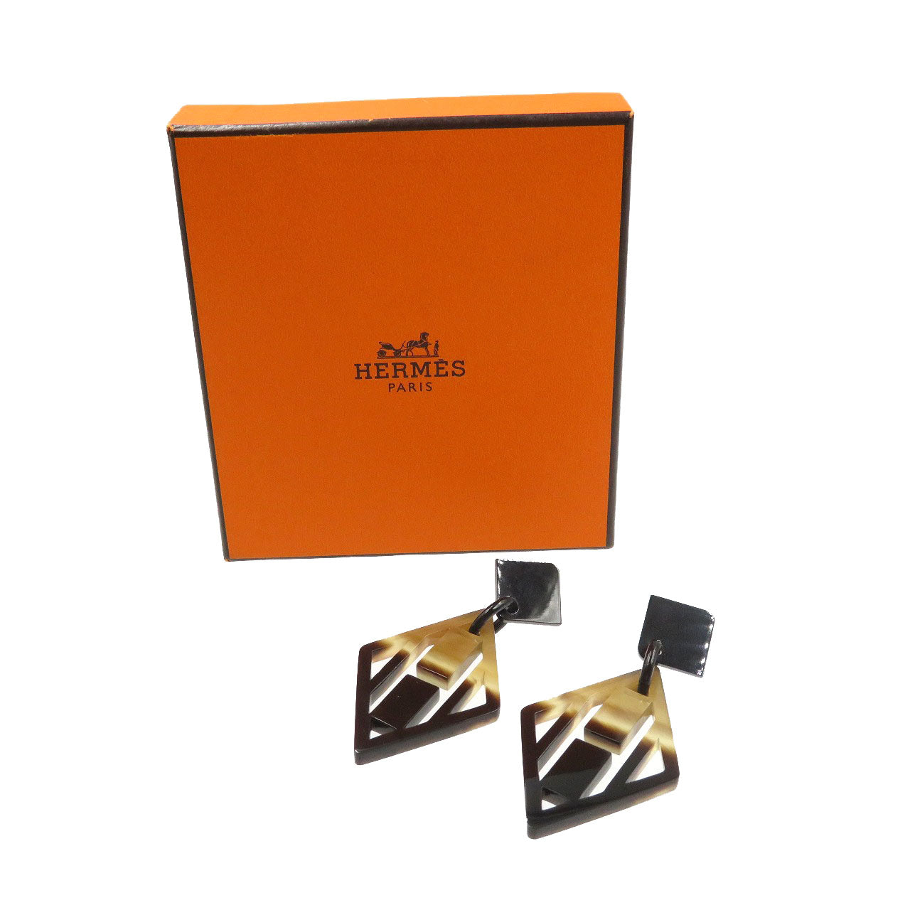 美品 エルメス Hロゴ バッファローホーン メタル ブラウン シルバー ピアス 0126【中古】HERMES