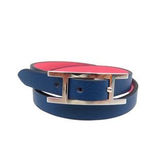 新品同様 エルメスビーアピ ドゥブルトゥール リバーシブル 2蓮 ヴォースイフト ディープブルー ローズアザレ ブレスレット 0127【中古】HERMES