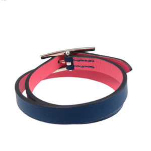 新品同様 エルメスビーアピ ドゥブルトゥール リバーシブル 2蓮 ヴォースイフト ディープブルー ローズアザレ ブレスレット 0127【中古】HERMES