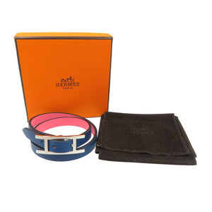 新品同様 エルメスビーアピ ドゥブルトゥール リバーシブル 2蓮 ヴォースイフト ディープブルー ローズアザレ ブレスレット 0127【中古】HERMES