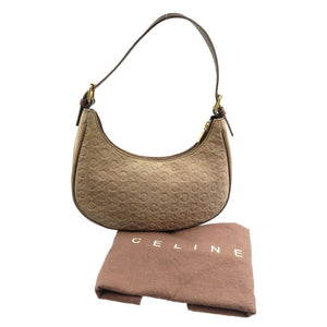 美品 セリーヌ ヴィンテージ ハーフムーン Cマカダム柄 スウェード ゴールド金具 モカ ブラウン ハンドバッグ 0132【中古】CELINE