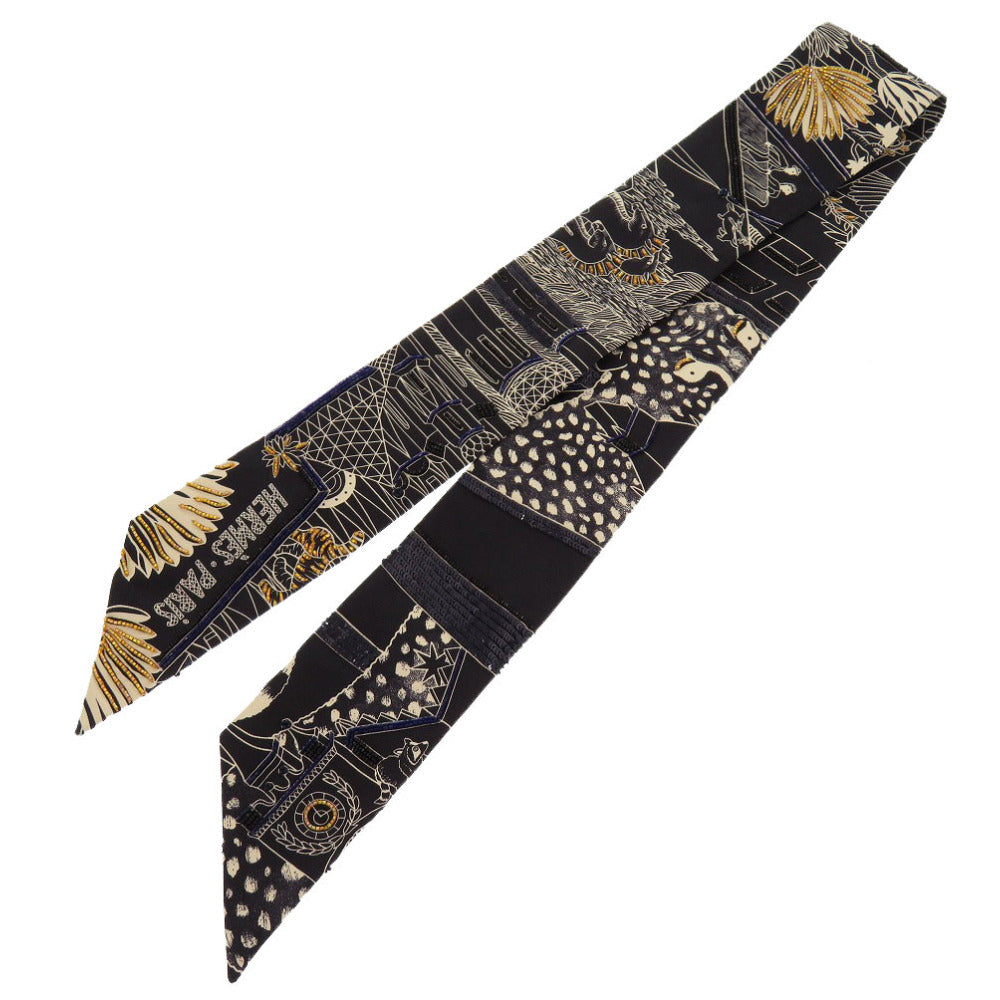 新品同様 エルメス ツイリー アニマポリス ビジュー ホワイト ブラック ビーズ 0138 【中古】 HERMES