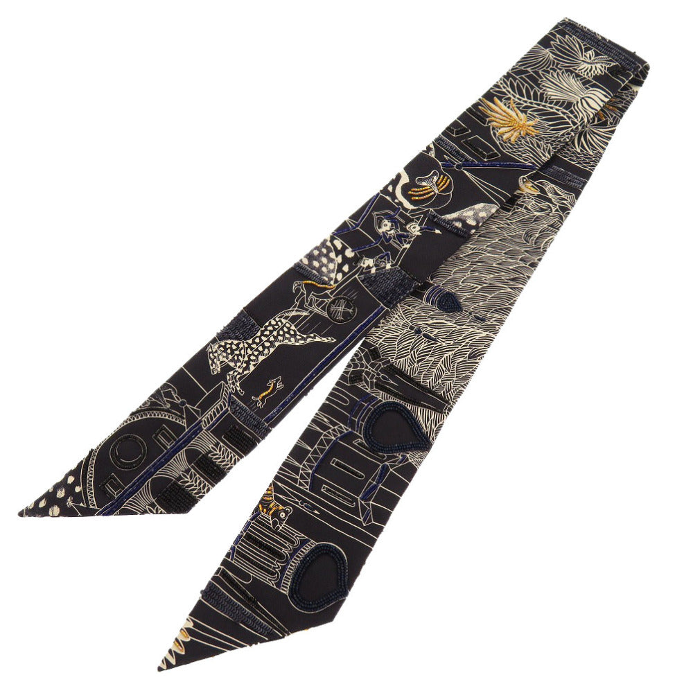 新品同様 エルメス ツイリー アニマポリス ビジュー ホワイト ブラック ビーズ 0138 【中古】 HERMES