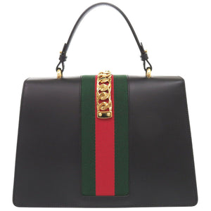 新品同様 グッチ シェリーライン シルヴィ 431665 レザー ブラック 2WAY ハンドバッグ ショルダーバッグ 黒 0024【中古】GUCCI