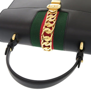 新品同様 グッチ シェリーライン シルヴィ 431665 レザー ブラック 2WAY ハンドバッグ ショルダーバッグ 黒 0024【中古】GUCCI