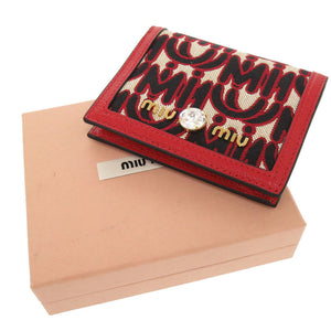 新品同様 ミュウミュウ マドラス ジャガード 5MV204 レザー キャンバス レッド 二つ折り財布 赤 0211 【中古】 MIUMIU