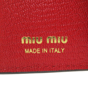 新品同様 ミュウミュウ マドラス ジャガード 5MV204 レザー キャンバス レッド 二つ折り財布 赤 0211 【中古】 MIUMIU